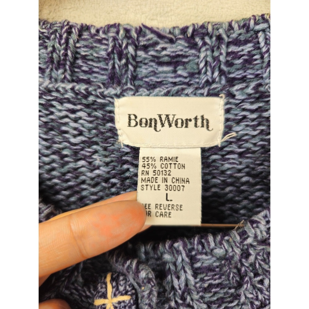 Bon Worth Chunky Sweater Large Cardigan Artsy Farm Barn Chicken Cottagecore - Picture 4 of 5